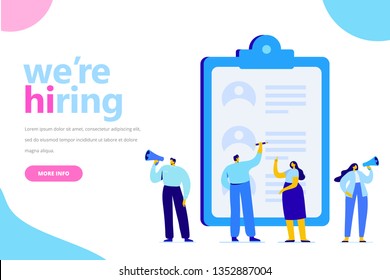 Recruitment and Employment concept. . Business people team analyzing resume. Flat  vector illustration  for web.