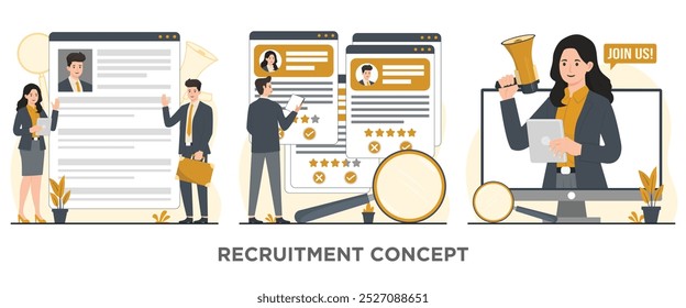 Recruitment and employment concept with people characters hiring join us join our team illustration 