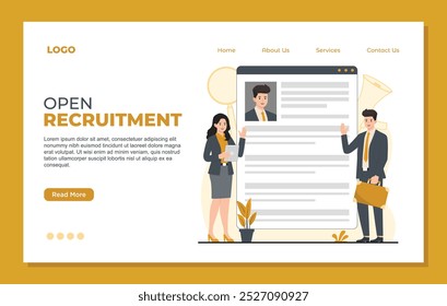 Recruitment and employment landing page template concept with people characters hiring join us join our team illustration 