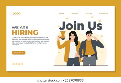 Recruitment and employment landing page template concept with people characters hiring join us join our team illustration 