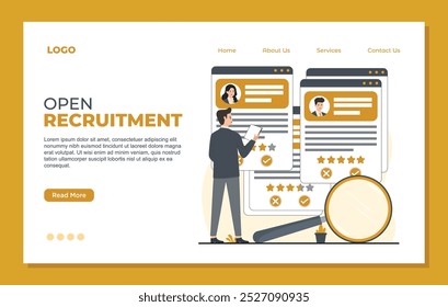 Recruitment and employment landing page template concept with people characters hiring join us join our team illustration 