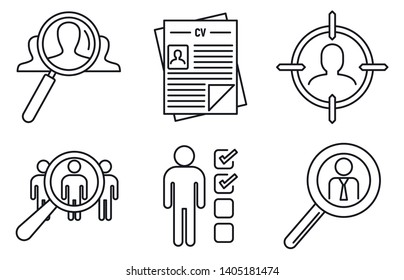 Recruitment expert icons set. Outline set of recruitment expert vector icons for web design isolated on white background