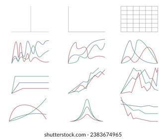 Contratación de crecimiento exponencial y crecimiento logístico. Ilustración de Doodle Graph de íconos de tendencia para negocios, beneficios, presentaciones e investigación.