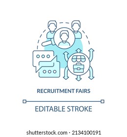 Recruitment fairs turquoise concept icon. Sharing information. HR organizing skills abstract idea thin line illustration. Isolated outline drawing. Editable stroke. Arial, Myriad Pro-Bold fonts used