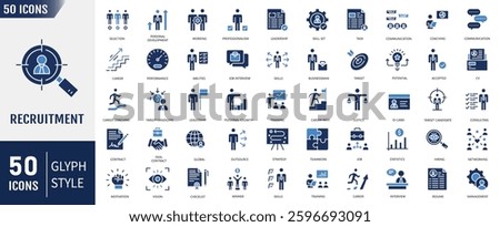 Recruitment flat icon se. Containing as headhunting, career, resume, job hiring, human resource and more. Vector illustration