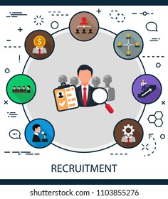 Recruitment flat icons concept. Vector illustration. Element template for design.