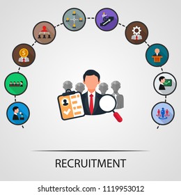 Recruitment flat icons concept. Vector illustration. Element template for design.
