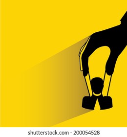 recruitment, hand holding human in yellow background flat and shadow style