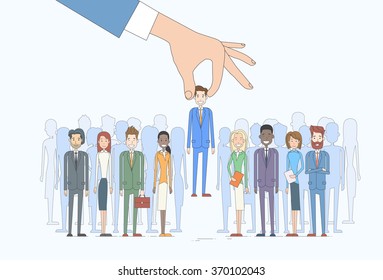 Recruitment Hand Picking Business Person Candidate People Group Vector Illustration