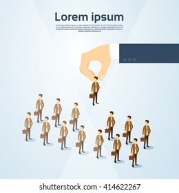 Recruitment Hand Picking Business Person Candidate People Group Copy Space 3d Isometric Vector Illustration