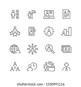 Recruitment and head hunting related icons: thin vector icon set, black and white kit