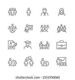 Recruitment and head hunting related icons: thin vector icon set, black and white kit