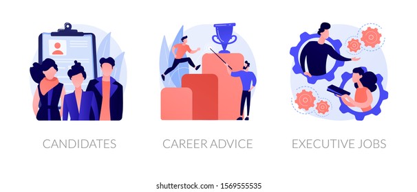 Recruitment and headhunting agency, employment service icons set. Employees hiring. Candidates, career advice, executive jobs metaphors. Vector isolated concept metaphor illustrations