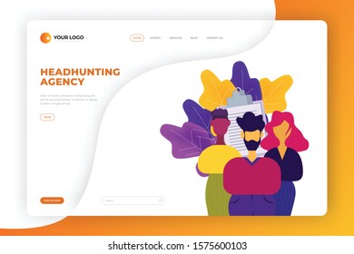 Recruitment and headhunting agency, employment service concept landing page design