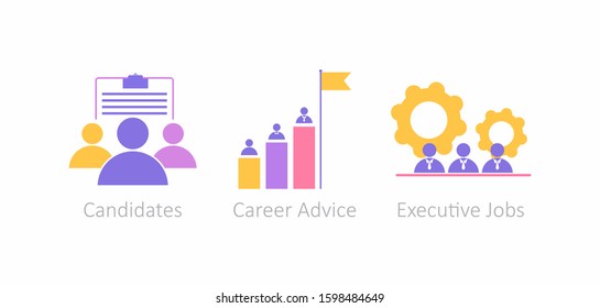 Recruitment and headhunting agency, employment service icons set. Employees hiring. Candidates, career advice, executive jobs metaphors. Vector isolated concept metaphor illustrations