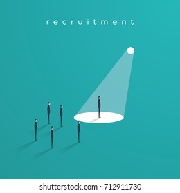 Recruitment or headhunting business concept vector with one businessman in spotlight as symbol of search for skillful and talented workers. Eps10 vector illustration.