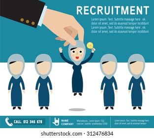 recruitment. hiring concept.	
picking the right candidate professional.
Isolated on background
vector arab women cartoon character.
flat  icons design. graphic illustration