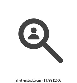 Recruitment. Hiring employee, search new worker. Job interview. Magnifying glass with man icon. Vecror flar design