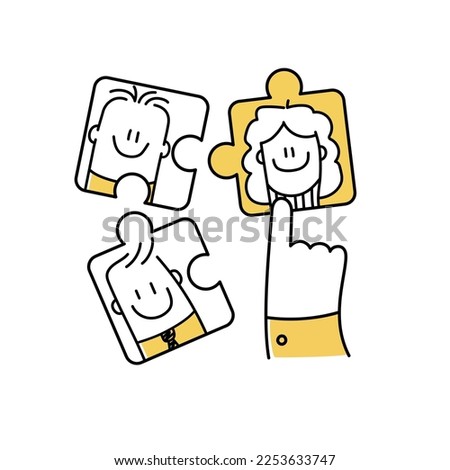 Recruitment hiring process to choose candidate to fit job position, employee selection. Stick figure. Doodle style. Vector illustration.