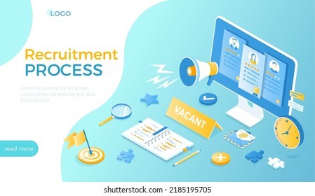 Recruitment Human Resource Management and Hiring concept. Choosing the best candidate, search for a new employee. Isometric vector illustration for website.	
