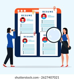 Recruitment human resources and finding employee for job vacancy. Discover new talent or applicant concept. HR staff choosing prospect candidate resume.