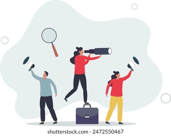 Rekrutierung, Personal auf der Suche nach Bewerbern, flache Vektorillustration.