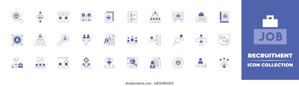 Recruitment icon collection. Duotone style line stroke and bold. Vector illustration. Containing recruitment, cv, candidate, recruit, target, human resources, selection process, check list, selection.