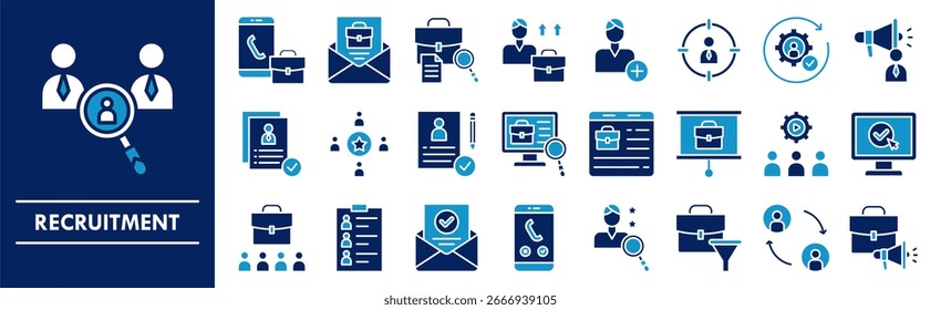 Conjunto de colección de ícono de reclutamiento. Conteniendo el diseño de negocios, reclutamiento, empleado, trabajo, oficina, persona