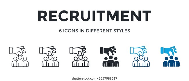 Recruitment Icon In Different Style Vector Illustration. Designed In Thin Line, Regular Line, Bold Line, Glyph, Color Line, And Color Glyph Style Can Be Used For Web