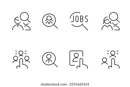 recruitment icon, Hire Search job vacancy Find people icon Profile Hiring related line icons. Human resources and Recruitment vector linear icon set. can be used for web, logo, UIUX, app.