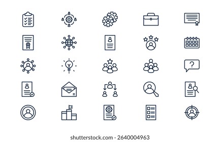 Recruitment icon representing hiring process, candidate selection, and human resource management in outline style