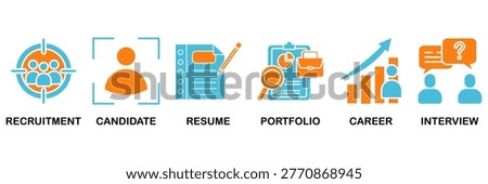 Recruitment icon set Aqua Orange Flat Design, Vector Illustration concept relate to icon of headhunting, candidate, resume, portfolio, career, interview