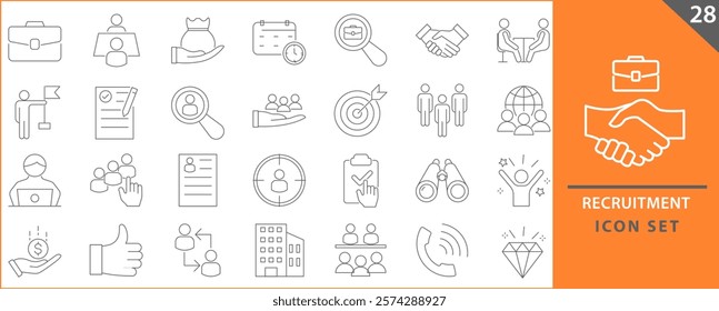 Recruitment icon set. Headhunting, career, resume, job hiring, candidate and human resource icons.