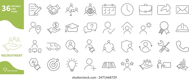 Rekrutierungssymbol. Set von Icons für Fähigkeiten, akademische Ebene, Arbeit, Ausbildung,...