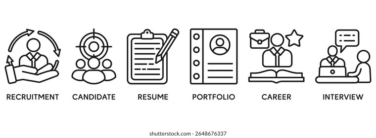 Recruitment icon set vector illustration concept relate to headhunting, candidate, resume, portfolio, career, interview