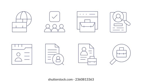 Recruitment icons. editable stroke. Containing international recruitment, online recruitment, recruitment, search, human resources, job search, business, employment.