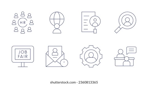 Recruitment icons. editable stroke. Containing human resources, international job, job fair, job interview, letter, recruitment, user.