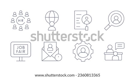 Recruitment icons. editable stroke. Containing human resources, international job, job fair, job interview, letter, recruitment, user.