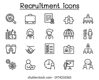 Recruitment icons set in thin line style