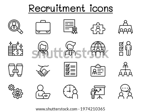 Recruitment icons set in thin line style