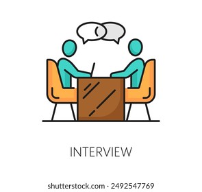 Recruitment interview, business career search color line icon. Head hunter service, company recruitment and employment thin line vector symbol with employer and job candidate negotiating at the table