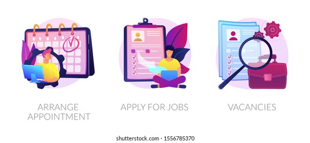 Recruitment interview. Work position sourcing. Employment website. Business recruiting. Arrange appointment, apply for jobs, vacancies metaphors. Vector isolated concept metaphor illustrations