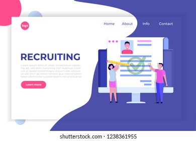 Recruitment, Job search concept, landing page template. Use for presentation, social media, cards, web banner. Vector illustration