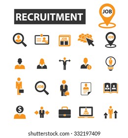 recruitment, job, search, employee icon & sign concept vector set for infographics, website