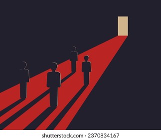 Recruitment or leadership concept - people highlighted with open door - creative visualization of business or self-development challenge competition in vintage colors