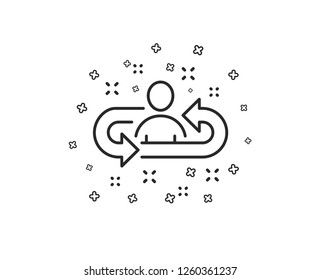 Recruitment line icon. Business management sign. Employee or human resources symbol. Geometric shapes. Random cross elements. Linear Recruitment icon design. Vector