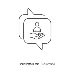 Recruitment line icon. Chat bubble design. Business management sign. Employee or human resources symbol. Outline concept. Thin line recruitment icon. Vector