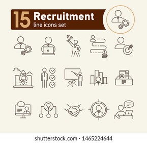 Recruitment line icon set. Startup, success, leader, manager. Human resource concept. Can be used for topics like career, leadership, project management