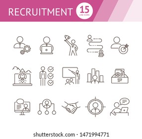 Recruitment line icon set. Startup, success, leader, manager. Human resource concept. Can be used for topics like career, leadership, project management