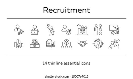 Recruitment line icon set. Startup, success, leader, manager. Human resource concept. Can be used for topics like career, leadership, project management